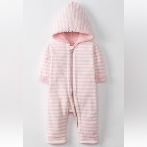 HANNA ANDERSSON BABY GIRLS PINK STRIPED SHERPA LINED ONE PIECE 6-12m 70cm - Picture 1 of 7